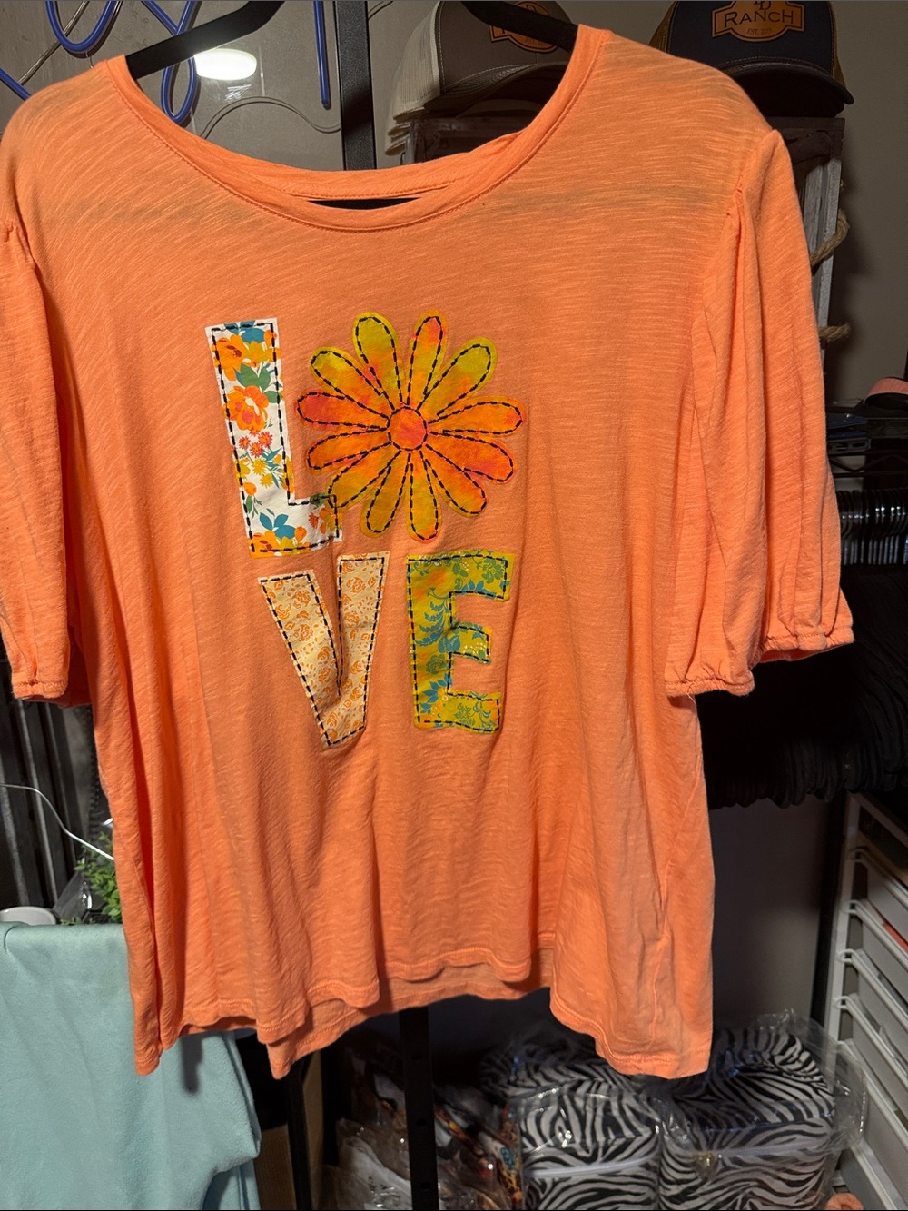 Cato Orange 'LOVE' Floral Appliqué Short Sleeve Tee